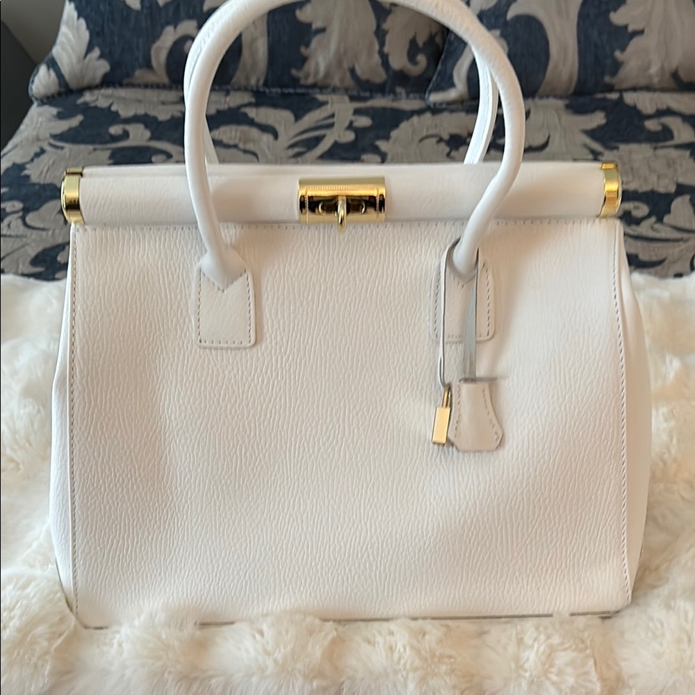 Elegant White Italian Leather Top-Handle Satchel
